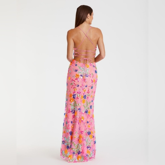 Mac Duggal Pink Embellished Lace & Sequin Gown, size 2, NWT - Picture 4 of 13